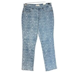 Tribal Jeans Audrey Mid-Rise Straight Crop Blueglow Paisley Print Pants 6 NEW